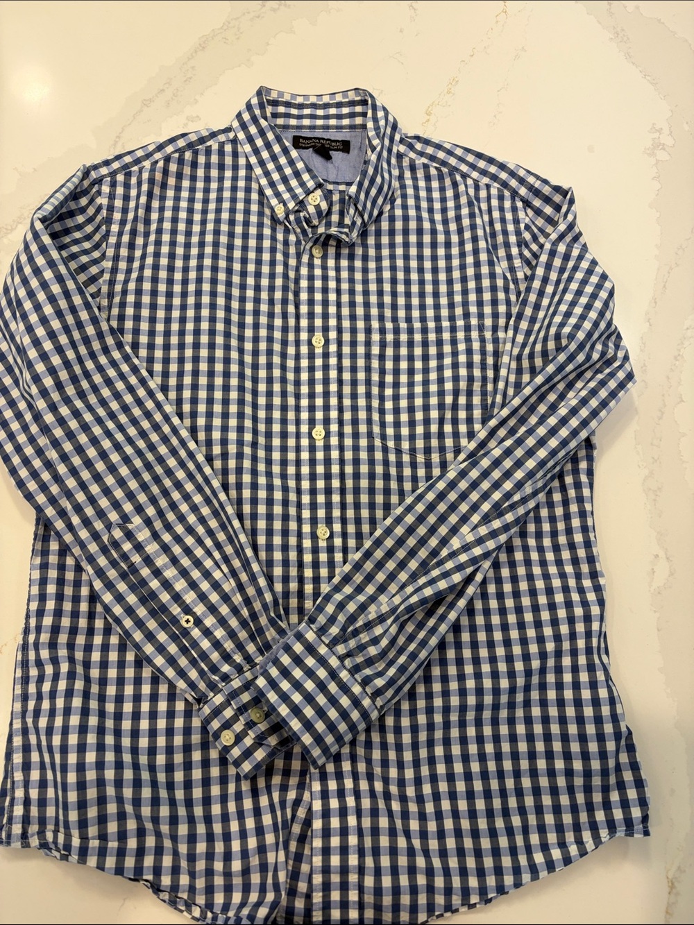 Banana Republic Blue and White Gingham Button-Down Shirt